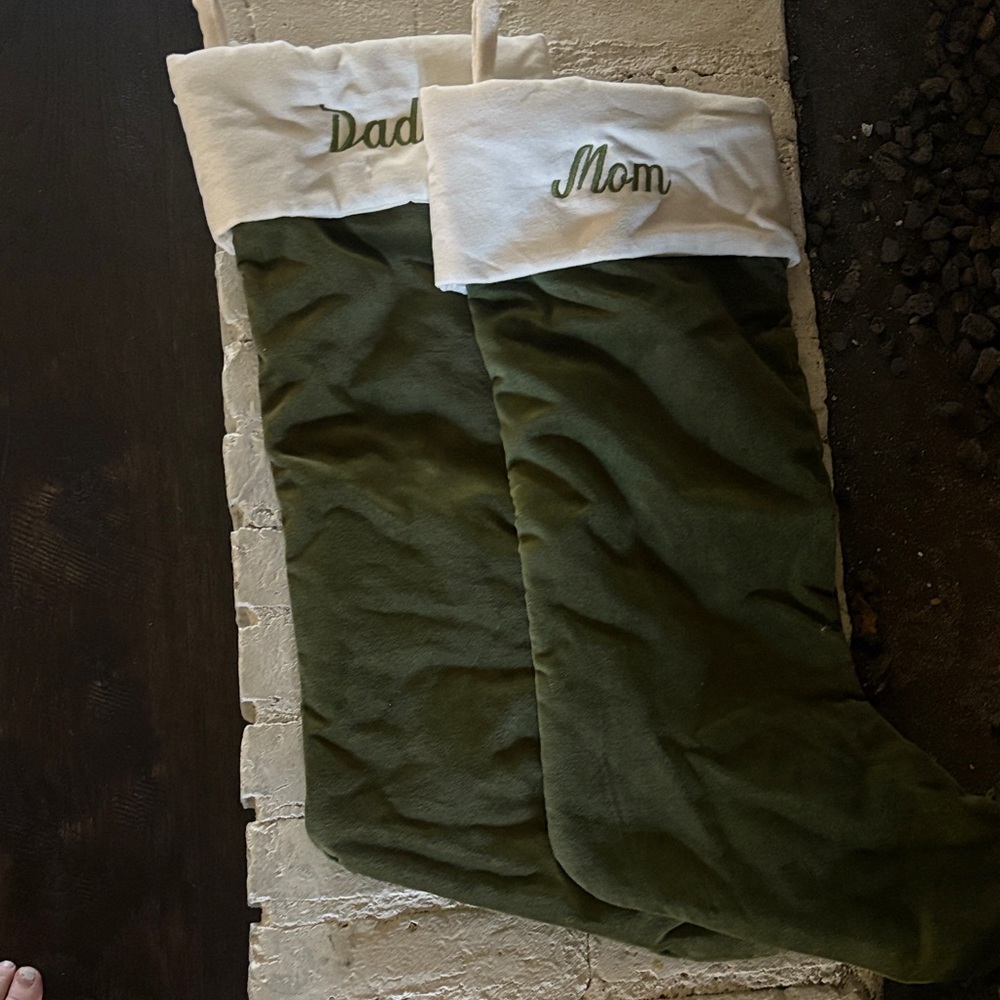 Pottery Barn Green and White Christmas Stockings